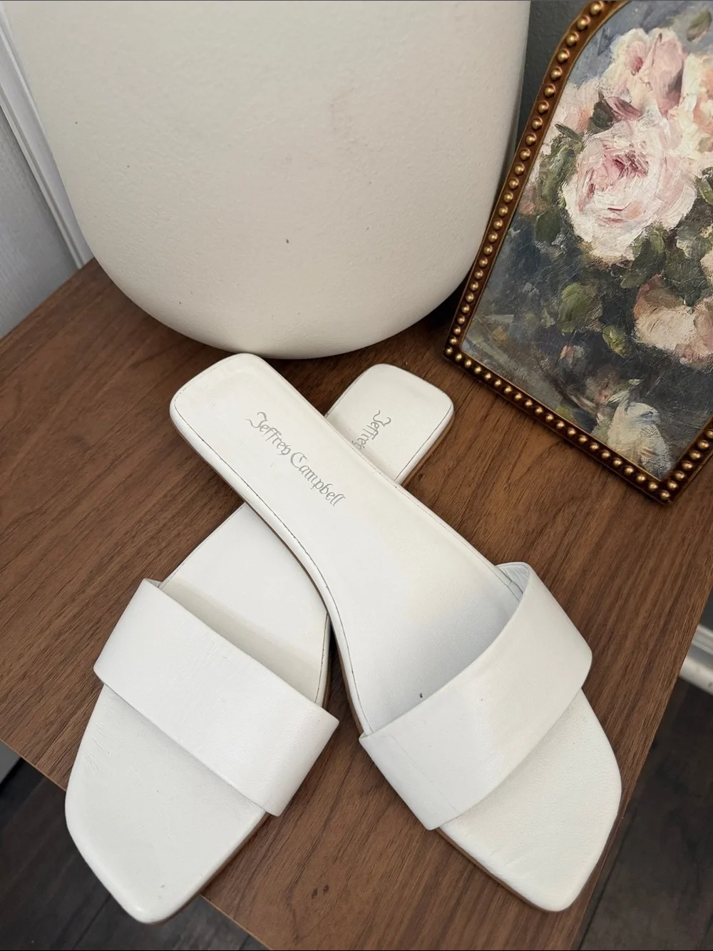 Jeffrey Campbell White Leather Square Toe Slide Sandals Size 9/40